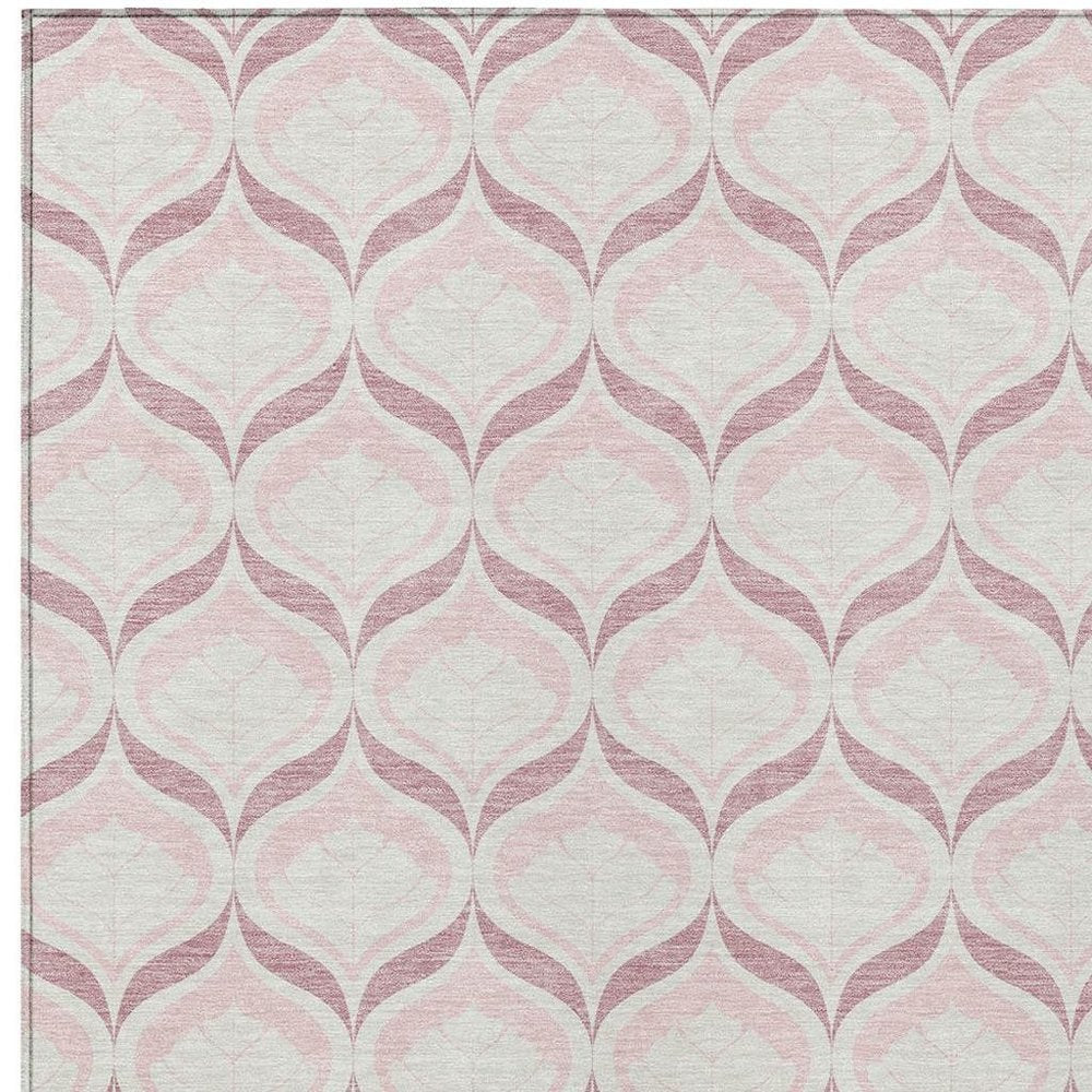10' X 14' Pink And Ivory Geometric Washable Indoor Outdoor Area Rug HomeRoots