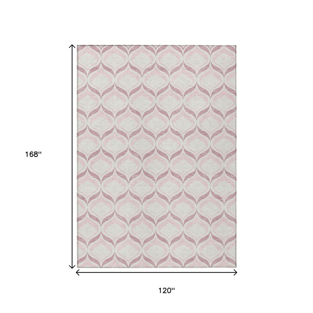 10' X 14' Pink And Ivory Geometric Washable Indoor Outdoor Area Rug HomeRoots