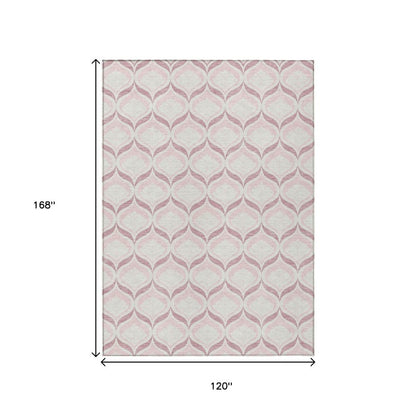 10' X 14' Pink And Ivory Geometric Washable Indoor Outdoor Area Rug HomeRoots
