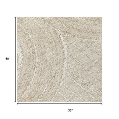 3' X 5' Beige And Tan Geometric Washable Indoor Outdoor Area Rug HomeRoots