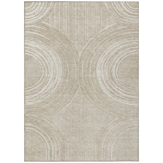5' X 8' Beige And Tan Geometric Washable Indoor Outdoor Area Rug HomeRoots