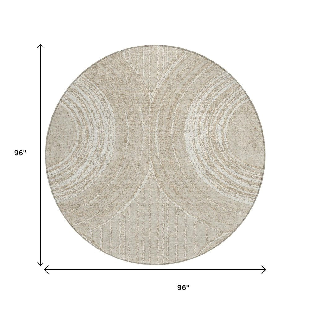 8' Beige And Tan Round Geometric Washable Indoor Outdoor Area Rug HomeRoots
