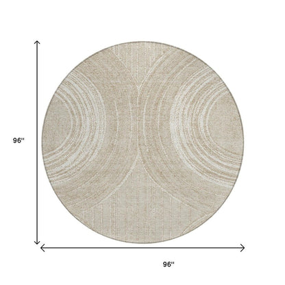 8' Beige And Tan Round Geometric Washable Indoor Outdoor Area Rug HomeRoots