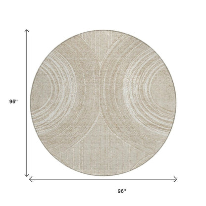 8' Beige And Tan Round Geometric Washable Indoor Outdoor Area Rug HomeRoots