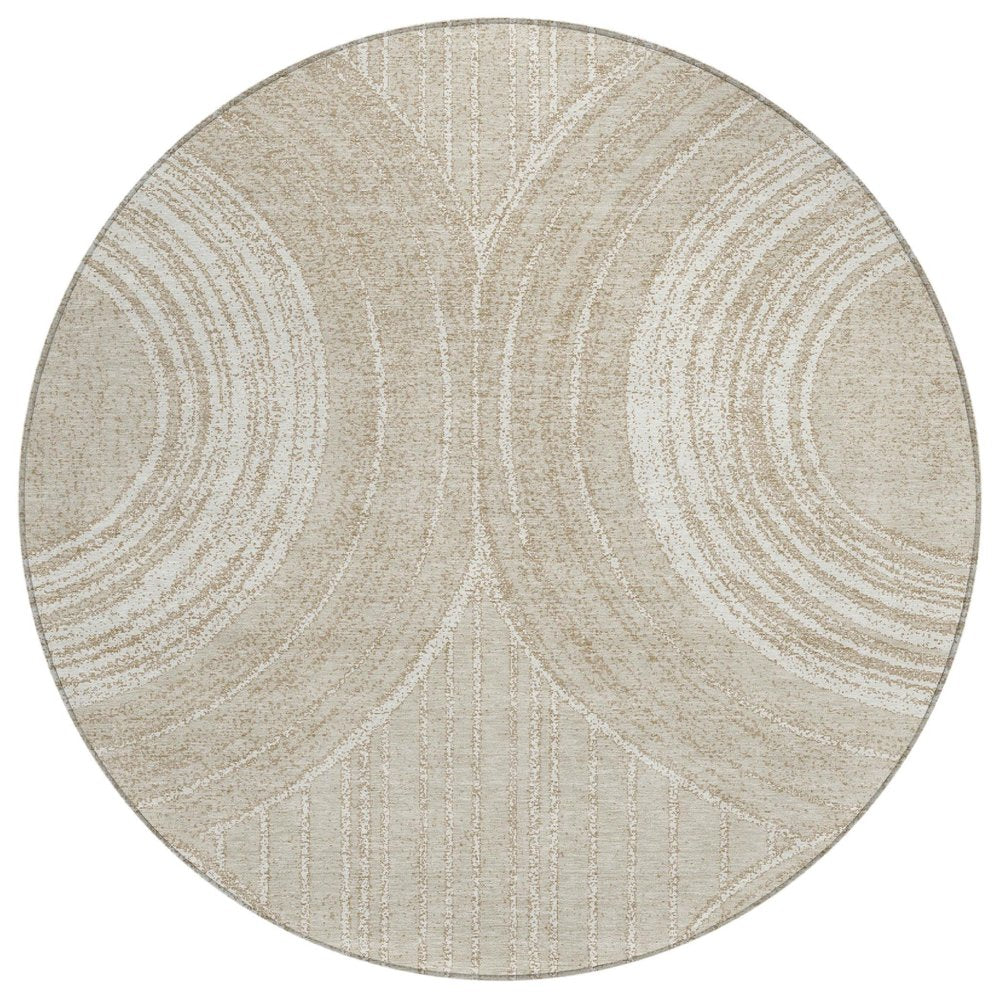 8' Beige And Tan Round Geometric Washable Indoor Outdoor Area Rug HomeRoots