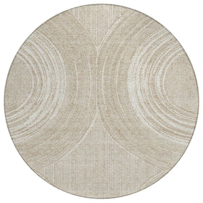 8' Beige And Tan Round Geometric Washable Indoor Outdoor Area Rug HomeRoots