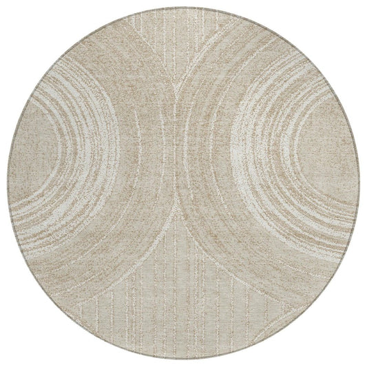 8' Beige And Tan Round Geometric Washable Indoor Outdoor Area Rug HomeRoots