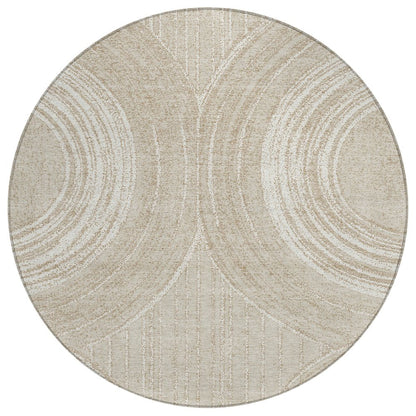 8' Beige And Tan Round Geometric Washable Indoor Outdoor Area Rug HomeRoots