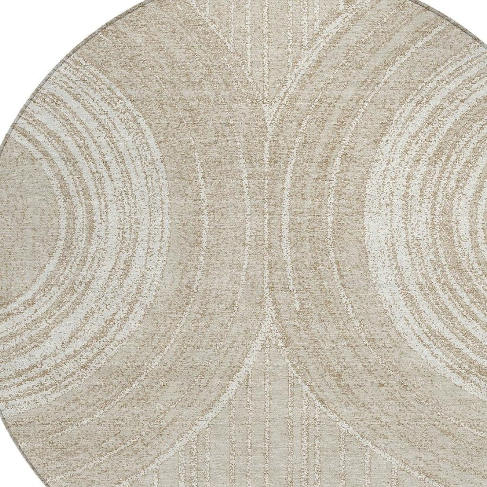 8' Beige And Tan Round Geometric Washable Indoor Outdoor Area Rug HomeRoots