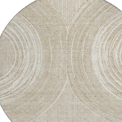 8' Beige And Tan Round Geometric Washable Indoor Outdoor Area Rug HomeRoots