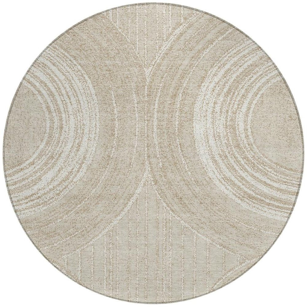 8' Beige And Tan Round Geometric Washable Indoor Outdoor Area Rug HomeRoots