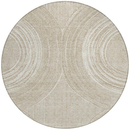 8' Beige And Tan Round Geometric Washable Indoor Outdoor Area Rug HomeRoots