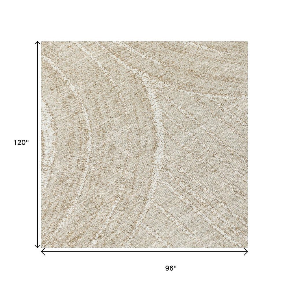 8' X 10' Beige And Tan Geometric Washable Indoor Outdoor Area Rug HomeRoots