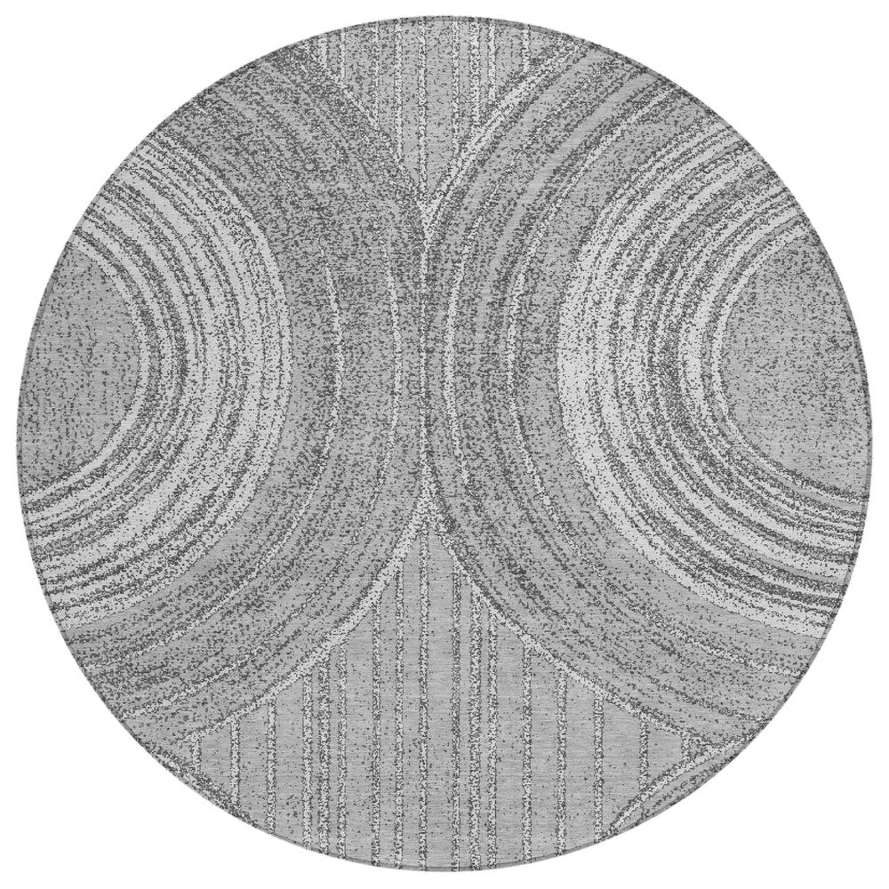 8' Charcoal And Gray Round Geometric Washable Indoor Outdoor Area Rug HomeRoots