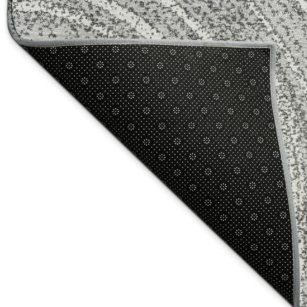 8' Charcoal And Gray Round Geometric Washable Indoor Outdoor Area Rug HomeRoots