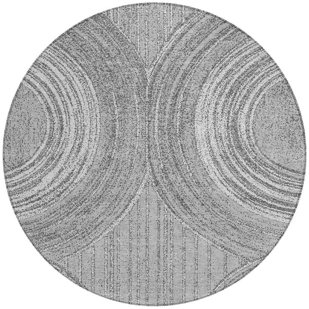 8' Charcoal And Gray Round Geometric Washable Indoor Outdoor Area Rug HomeRoots
