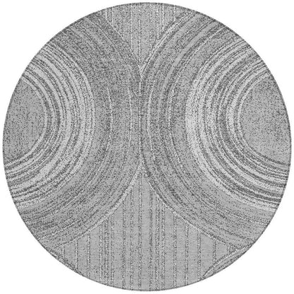 8' Charcoal And Gray Round Geometric Washable Indoor Outdoor Area Rug HomeRoots