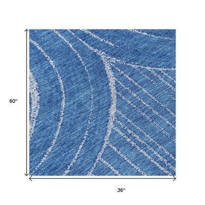 3' X 5' Navy Blue And Sky Blue Geometric Washable Indoor Outdoor Area Rug HomeRoots