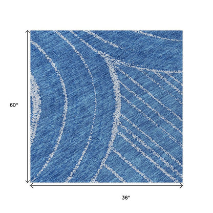 3' X 5' Navy Blue And Sky Blue Geometric Washable Indoor Outdoor Area Rug HomeRoots