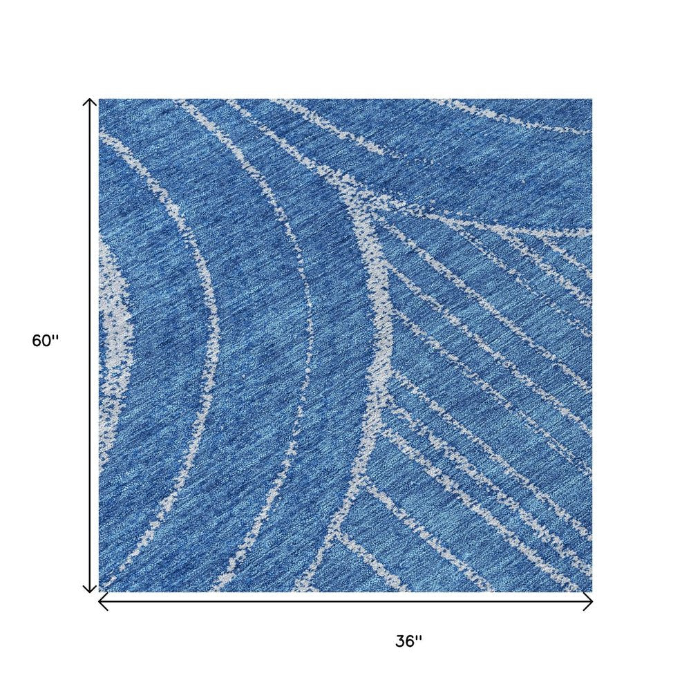 3' X 5' Navy Blue And Sky Blue Geometric Washable Indoor Outdoor Area Rug HomeRoots
