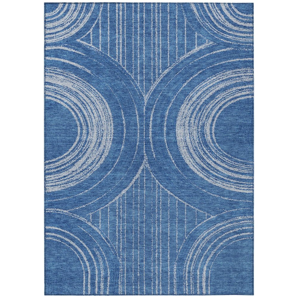 5' X 8' Navy Blue And Sky Blue Geometric Washable Indoor Outdoor Area Rug HomeRoots