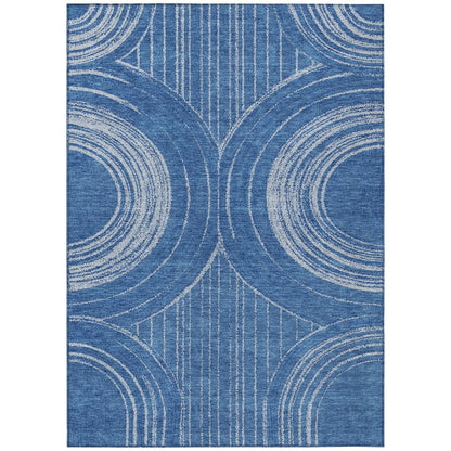 5' X 8' Navy Blue And Sky Blue Geometric Washable Indoor Outdoor Area Rug HomeRoots