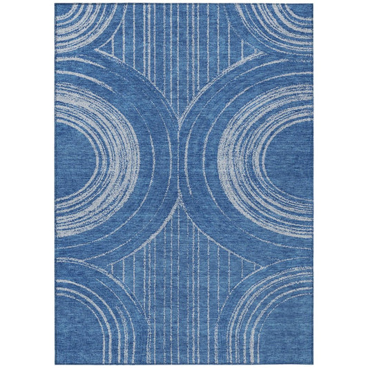 5' X 8' Navy Blue And Sky Blue Geometric Washable Indoor Outdoor Area Rug HomeRoots