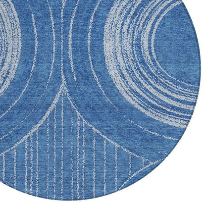 8' Navy Blue And Sky Blue Round Geometric Washable Indoor Outdoor Area Rug HomeRoots