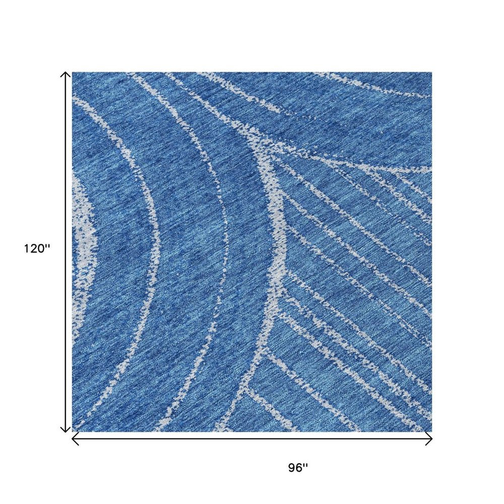 8' X 10' Navy Blue And Sky Blue Geometric Washable Indoor Outdoor Area Rug HomeRoots