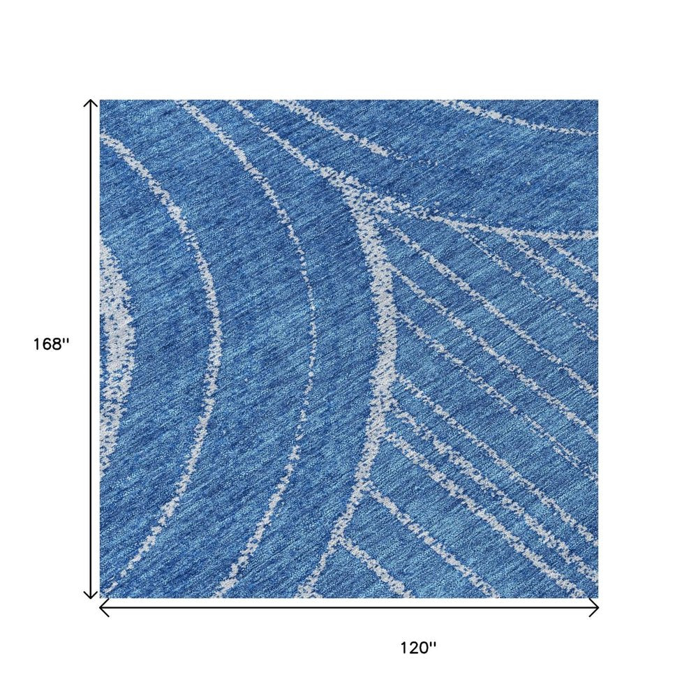10' X 14' Navy Blue And Sky Blue Geometric Washable Indoor Outdoor Area Rug HomeRoots