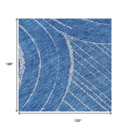 10' X 14' Navy Blue And Sky Blue Geometric Washable Indoor Outdoor Area Rug HomeRoots