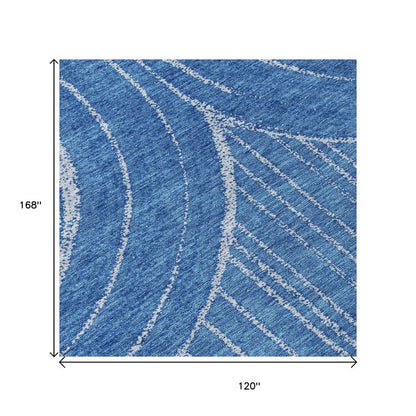 10' X 14' Navy Blue And Sky Blue Geometric Washable Indoor Outdoor Area Rug HomeRoots