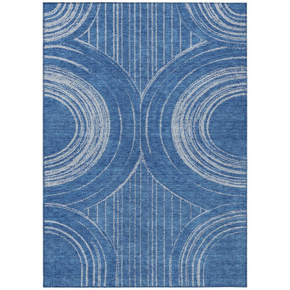 10' X 14' Navy Blue And Sky Blue Geometric Washable Indoor Outdoor Area Rug HomeRoots