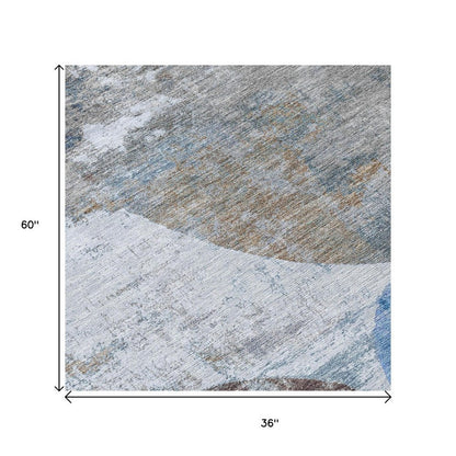 3' X 5' Blue And Beige Geometric Washable Indoor Outdoor Area Rug HomeRoots