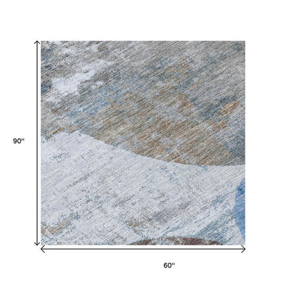5' X 8' Blue And Beige Geometric Washable Indoor Outdoor Area Rug HomeRoots