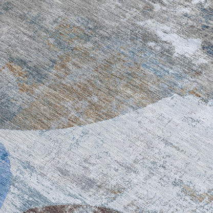 9' X 12' Blue And Beige Geometric Washable Indoor Outdoor Area Rug