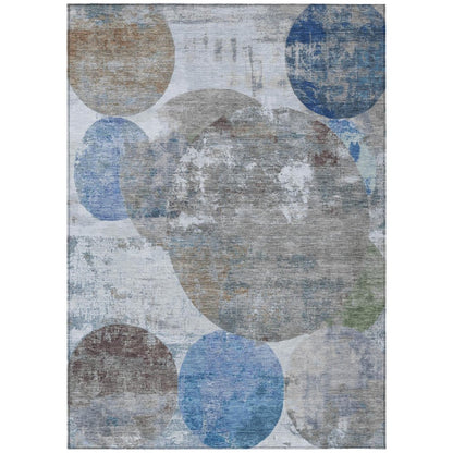 9' X 12' Blue And Beige Geometric Washable Indoor Outdoor Area Rug