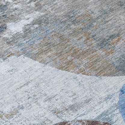 9' X 12' Blue And Beige Geometric Washable Indoor Outdoor Area Rug