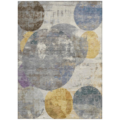 3' X 5' Gray Gold And Ivory Geometric Washable Indoor Outdoor Area Rug HomeRoots