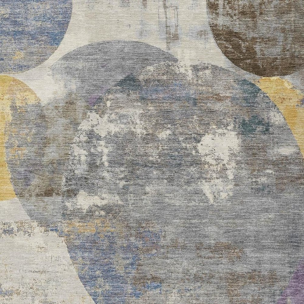 5' X 8' Gray Gold And Ivory Geometric Washable Indoor Outdoor Area Rug HomeRoots