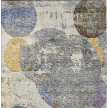 5' X 8' Gray Gold And Ivory Geometric Washable Indoor Outdoor Area Rug HomeRoots
