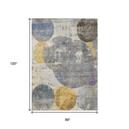 8' X 10' Gray Gold And Ivory Geometric Washable Indoor Outdoor Area Rug HomeRoots