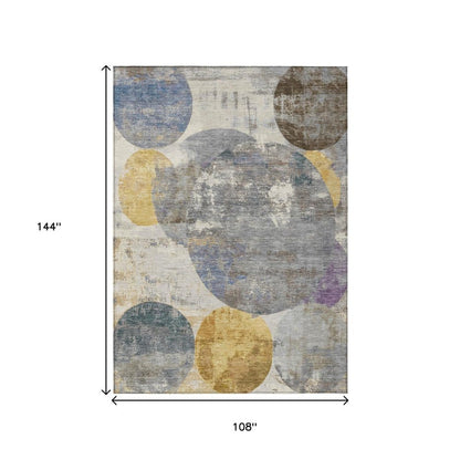 9' X 12' Gray Gold And Ivory Geometric Washable Indoor Outdoor Area Rug HomeRoots