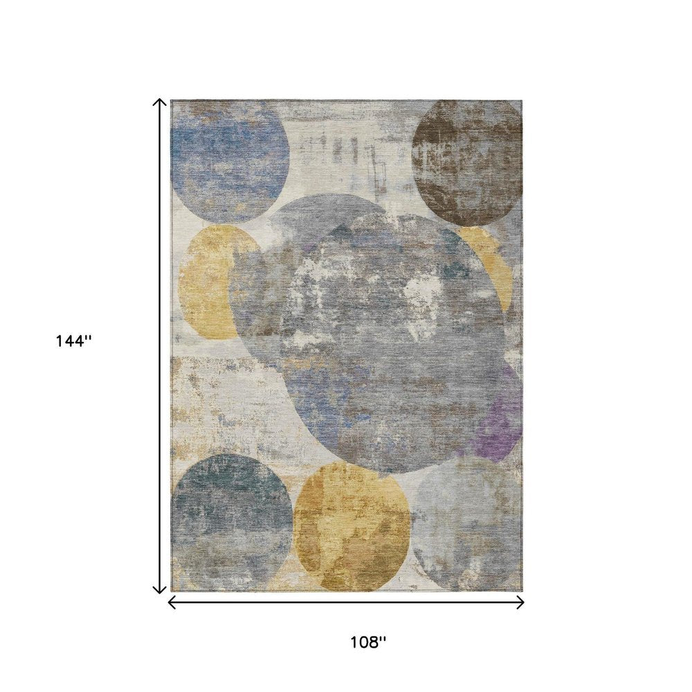 9' X 12' Gray Gold And Ivory Geometric Washable Indoor Outdoor Area Rug HomeRoots