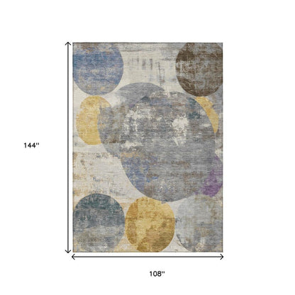 9' X 12' Gray Gold And Ivory Geometric Washable Indoor Outdoor Area Rug HomeRoots
