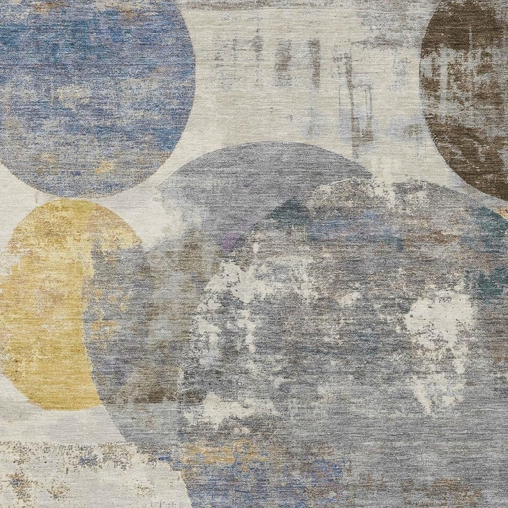 10' X 14' Gray Gold And Ivory Geometric Washable Indoor Outdoor Area Rug HomeRoots