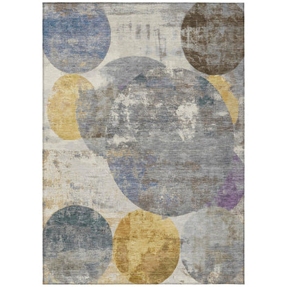 10' X 14' Gray Gold And Ivory Geometric Washable Indoor Outdoor Area Rug HomeRoots