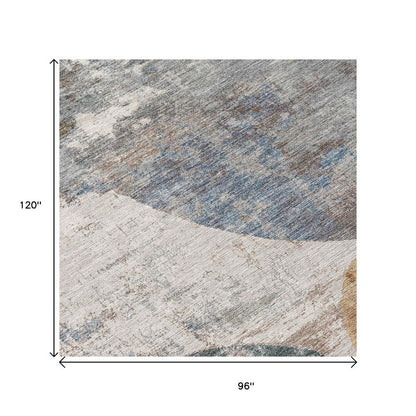 8' X 10' Khaki Gray And Ivory Geometric Washable Indoor Outdoor Area Rug HomeRoots