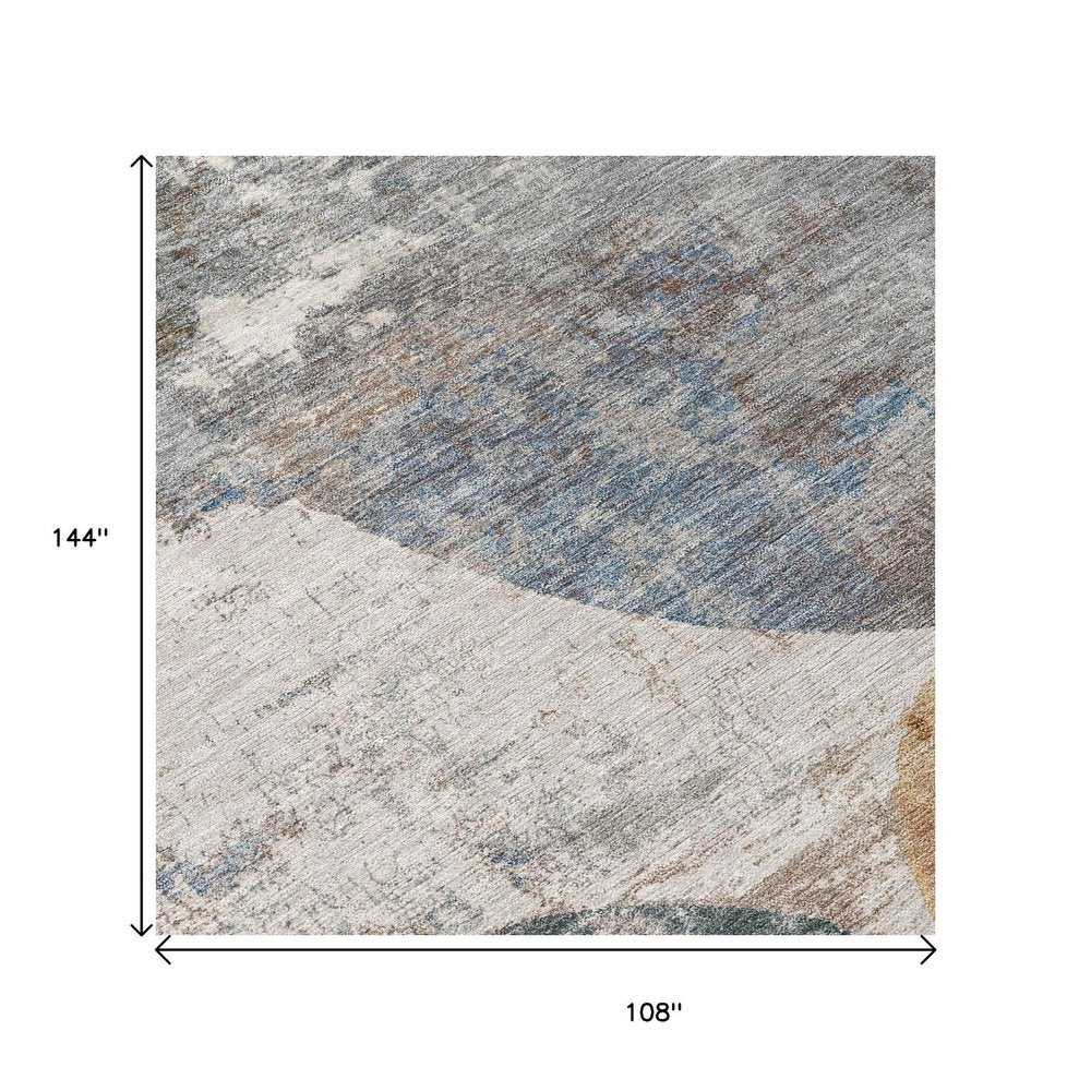 9' X 12' Khaki Gray And Ivory Geometric Washable Indoor Outdoor Area Rug HomeRoots