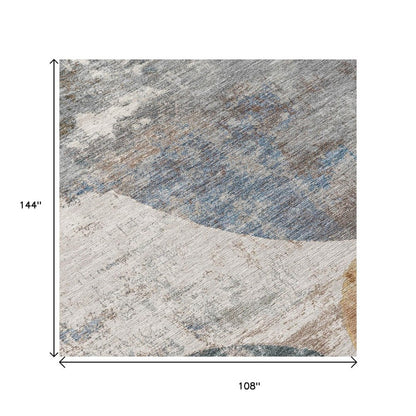 9' X 12' Khaki Gray And Ivory Geometric Washable Indoor Outdoor Area Rug HomeRoots